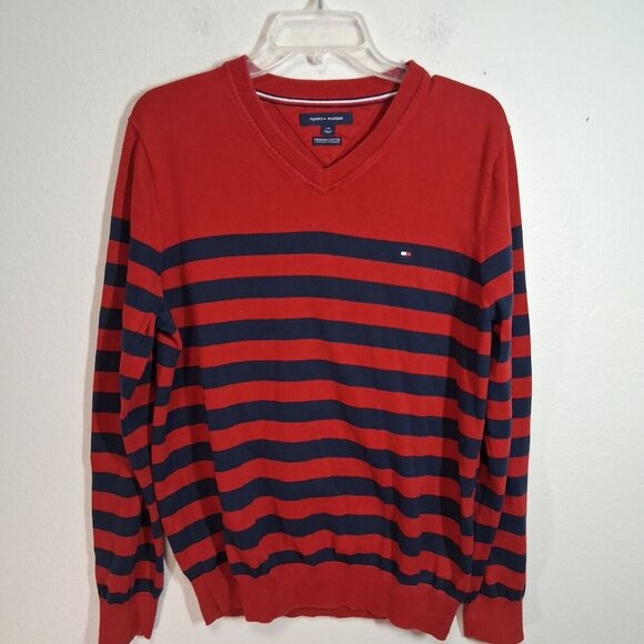 Tommy Hilfiger Sweater V-Neck Business Casual Winter Red Men's Size Large - Picture 1 of 4